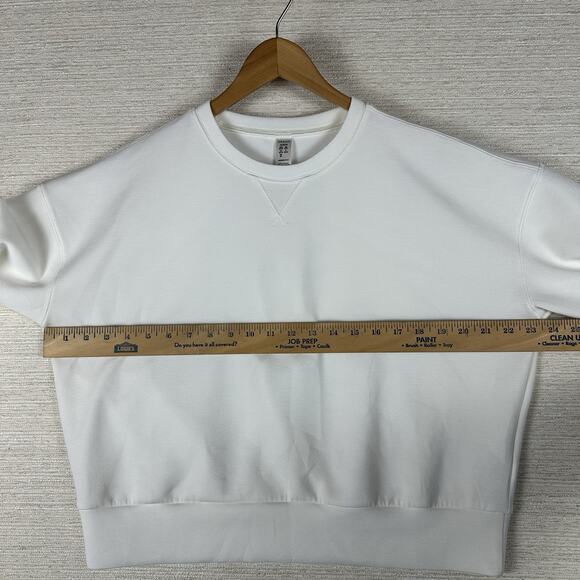 SPANX AirEssentials Crew Neck Sweatshirt in Powder Sz Med Cream Color - Picture 13 of 16